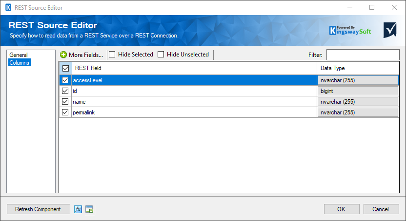 SSIS Smartsheet REST Source - Columns